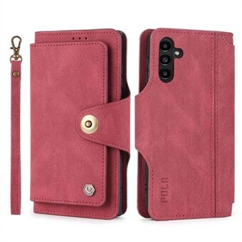 POLA for Samsung Galaxy A13 5G / A04s 4G (164.7 x 76.7 x 9.1 mm) 010 PU Leather Phone Case, 9 Card Slots Design with Wallet Stand and Wrist Strap Well-protected Buckle Closure Cover
