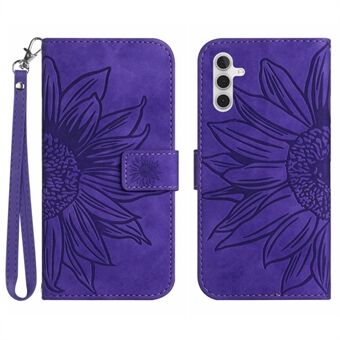 For Samsung Galaxy A13 5G / A04s 4G (164.7 x 76.7 x 9.1 mm) HT04 Shockproof Sunflower Imprinted Phone Cover Skin-Touch PU Leather Wallet Case Stand with Hand Strap