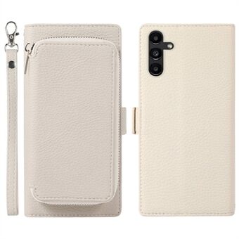For Samsung Galaxy A13 5G / A04s 4G (164.7 x 76.7 x 9.1 mm) 2-in-1 Litchi Texture Magnetic Zipper Card Bag + PU Leather Full Protection Phone Stand Wallet Case with Hand Strap