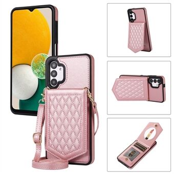 Card Holder Phone Cover For Samsung Galaxy A13 4G / 5G, Makeup Mirror RFID Blocking PU Leather + TPU Kickstand Imprinted Anti-drop Phone Case with Shoulder Strap
