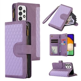 For Samsung Galaxy A13 5G / A13 4G PU Leather Zipper Pocket Wallet Shell 9 Card Slots Rhombus Imprint Stand Phone Case