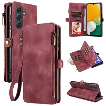 For Samsung Galaxy A13 5G / A04s 4G (164.7 x 76.7 x 9.1 mm) Zipper Pocket Wallet Stand Leather Phone Case with Strap