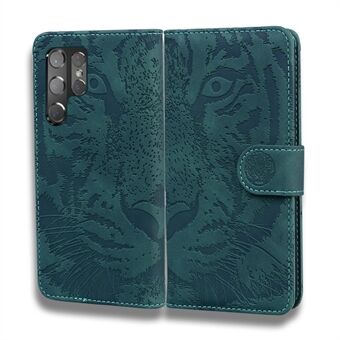 Tiger Pattern Imprinted Magnetic Clasp Leather Phone Case Stand Wallet Cover for Samsung Galaxy S22 Ultra