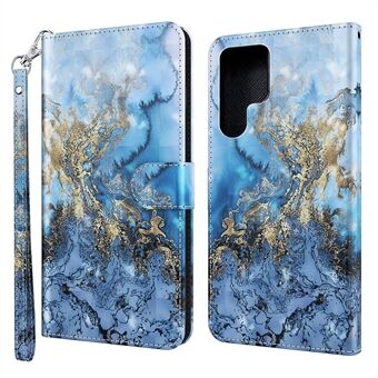 3D Creative Pattern Printing PU Leather Stand Flip Wallet Magnetic Protective Case with Strap for Samsung Galaxy S22 Ultra 5G