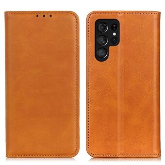 Split Leather Wallet Stand Design Magnetic Auto Closing Phone Case Cover for Samsung Galaxy S22 Ultra 5G