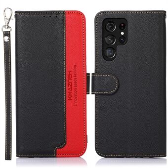 KHAZNEH RFID Blocking Litchi Texture Wallet Stand Leather Protective Phone Case Shell for Samsung Galaxy S22 Ultra 5G