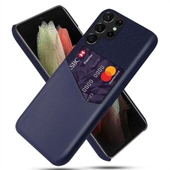KSQ Drop-Resistant PU Leather Coated Hard PC Phone Case Cloth Texture Cover with Single Card Slot for Samsung Galaxy S22 Ultra 5G