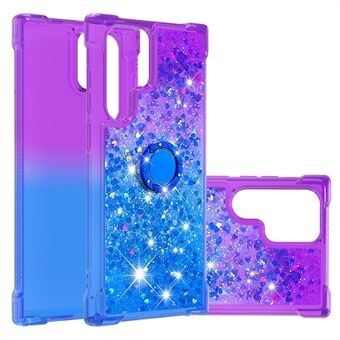 Glitter Liquid Bling Sparkle Gradient Quicksand Thickened Four Corners Soft TPU Phone Cover with Ring Holder Kickstand for Samsung Galaxy S22 Ultra 5G