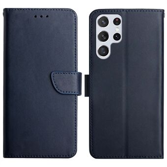 Nappa Texture Genuine Leather Shell Case Solid Color Stand Wallet Phone Cover for Samsung Galaxy S22 Ultra 5G