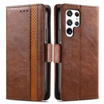 CASENEO 002 Series Business Style Anti-drop Splicing PU Leather RFID Blocking Wallet Stand Cover Case for Samsung Galaxy S22 Ultra 5G