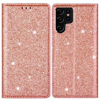 Flash Glitter Stand Design Auto Closing Magnet Leather Phone Case Cover with Card Holder for Samsung Galaxy S22 Ultra 5G