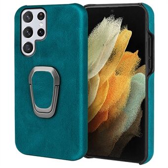 PU Leather + Hard PC Bumper Shockproof Phone Case Cover with Ring Kickstand for Samsung Galaxy S22 Ultra 5G