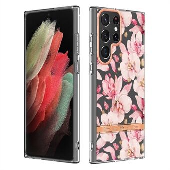 LB5 Series Electroplating IMD IML TPU Case Flower Patterns Design Scratch-Resistant Phone Back Cover for Samsung Galaxy S22 Ultra 5G