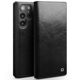QIALINO for Samsung Galaxy S22 Ultra 5G Folio Flip Wallet Stand Design Shockproof Genuine Leather Cell Phone Case