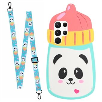 For Samsung Galaxy S22 Ultra 5G 3D Cute Cartoon Soft Silicone Inner TPU Protective Cover with Shoulder Lanyard