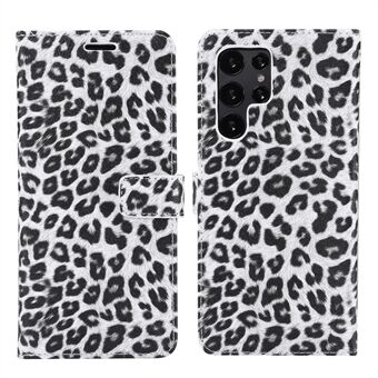 For Samsung Galaxy S22 Ultra 5G Stand Wallet Design Scratch Resistant Leopard Texture Leather Case Phone Protective Cover