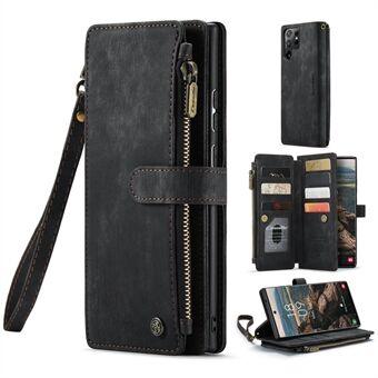 CASEME C30 Series for Samsung Galaxy S22 Ultra 5G Anti-scratch Phone Case Zipper Pocket Wallet Stand with Multiple Card Slots PU Leather Shockproof Phone Cover