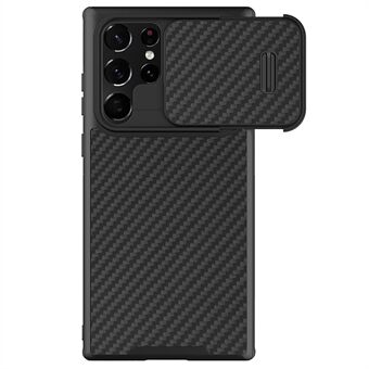 NILLKIN For Samsung Galaxy S22 Ultra 5G Carbon Fiber PC + TPU Phone Case with Slide Camera Lens Cover