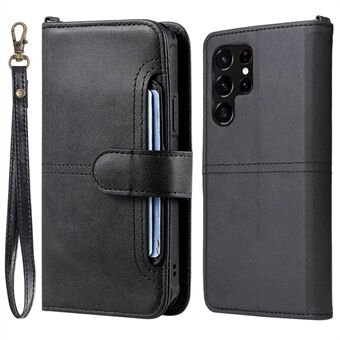 KT Leather Series-4 for Samsung Galaxy S22 Ultra 5G 2-in-1 Detachable PU Leather Phone Case Foldable Stand Wallet Cover with Strap