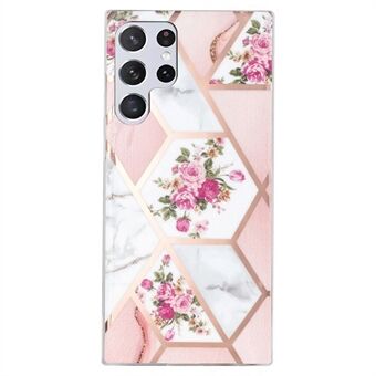 Protective Case for Samsung Galaxy S22 Ultra 5G, Splicing Marble Pattern Electroplating IMD TPU Mobile Phone Cover