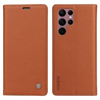 YIKATU YK- 001 for Samsung Galaxy S22 Ultra 5G PU Leather Cover Stand Hidden Magnetic Adsorption Shockproof Flip Wallet Case