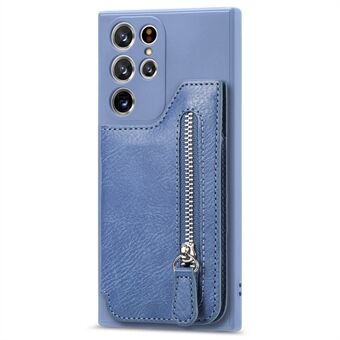 For Samsung Galaxy S22 Ultra 5G Silicone Phone Case Anti-Drop Wallet Phone Case PU Leather Shockproof Cover with Zippered Pouch