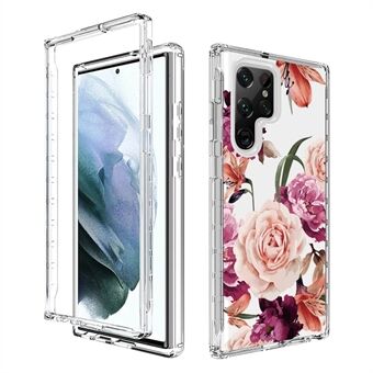 Transparent Pattern Printing Phone Case For Samsung Galaxy S22 Ultra 5G, Dual Layers Hard PC Frame Soft TPU Protective Back Cover