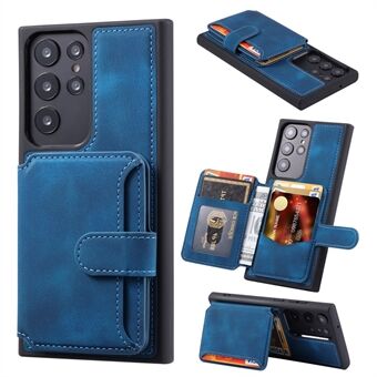 For Samsung Galaxy S22 Ultra 5G RFID Blocking Wallet Phone Cover Kickstand Leather Coated TPU Case