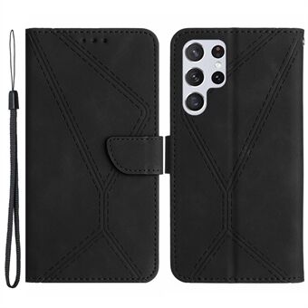 HT05 PU Leather Flip Cover for Samsung Galaxy S22 Ultra 5G Wallet Phone Case Skin-touch Phone Cover with Strap