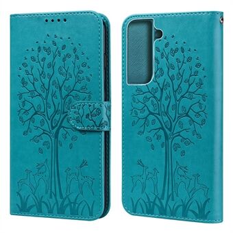 Deer and Tree Imprinting Stand Feature PU Leather Wallet Shockproof Flip Magnetic Case for Samsung Galaxy S22 5G