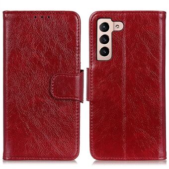 For Samsung Galaxy S22 5G Nappa Texture Split Leather Wallet Stand Flip Protective Cover with Magnetic Closure