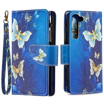 BF03 Pattern Printing Stand Design Zipper Pocket Leather Case Stand Phone Cover with Hand Strap for Samsung Galaxy S22 5G