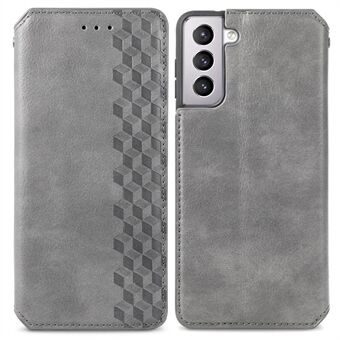 Fashionable Phone Flip Case Auto-absorbed Imprinting Rhombus Stand Wallet Leather Cover Magnetic Phone Covering for Samsung Galaxy S22 5G