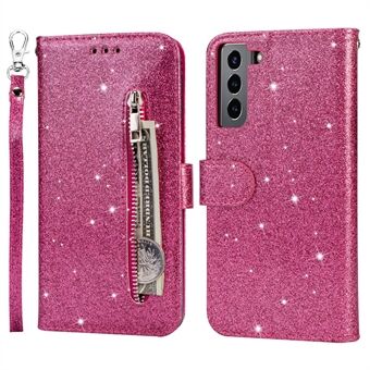 Glitter Sequins Leather Phone Wallet Stand Case Cover with Zipper Pocket Design for Samsung Galaxy S22 5G