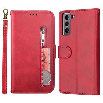 Anti-scratch Zipper Pocket Flip Phone Covering Textured PU Leathe+TPU Stand Phone Case with Card Slots for Samsung Galaxy S22 5G