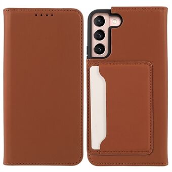 Anti-fingerprint Drop-proof Auto-absorbed Magnetic Closing Skin-touch PU Leather Wallet Case with Kickstand for Samsung Galaxy S22 5G
