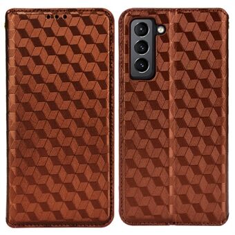 Imprinting 3D Rhombus Pattern Protective Case PU Leather Cover + Inner TPU Phone Case with Stand Wallet for Samsung Galaxy S22 5G