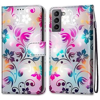 Fully-wrapped Pattern Printing Phone Case PU Leather + TPU Phone Cover with Stand Wallet Strap for Samsung Galaxy S22 5G