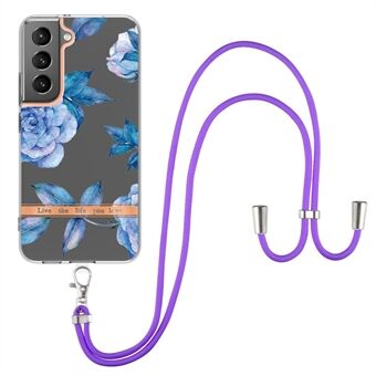 For Samsung Galaxy S22 5G YB IMD-9 Series TPU Phone Case Electroplating IMD IML Flower Pattern Mobile Phone Shell and Lanyard
