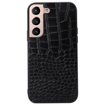 For Samsung Galaxy S22 5G Crocodile Texture Mobile Phone Case Genuine Cowhide Leather Coating Hybrid PC + TPU Protective Cover