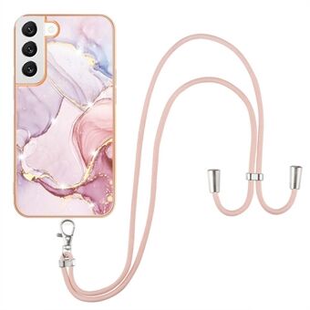YB IMD Series-9 Soft TPU Phone Case for Samsung Galaxy S22 5G, Marble Pattern IMD Electroplating Ultra-thin Cover with Lanyard