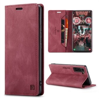 AUTSPACE A01 Series for Samsung Galaxy S22 5G Magnetic Closure Shell, Fully Wrapped Retro Matte PU Leather Wallet Flip Stand Cover with RFID Blocking