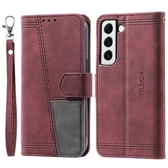 TTUDRCH 004 Phone Case for Samsung Galaxy S22 5G, Splicing Style RFID Blocking Skin-touch Feeling PU Leather Magnetic Absorption Full Protection Folio Wallet