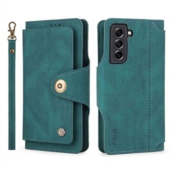 POLA for Samsung Galaxy S22 5G 010 Drop Resistant 9 Card Slots PU Leather Phone Case with Wallet Stand and Wrist Strap Buckle Closure Cover