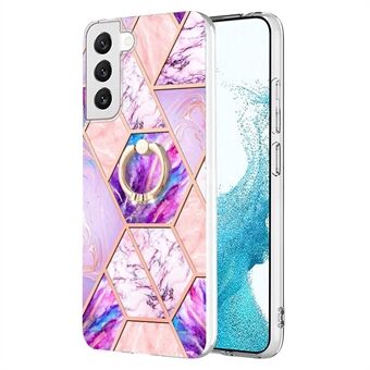 YB IMD Series-7 Marble Pattern TPU Case for Samsung Galaxy S22 5G, Ring Kickstand Phone Cover Electroplating IMD Protective Shell