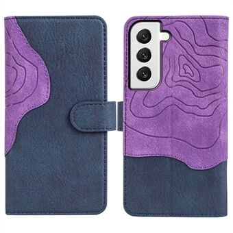 For Samsung Galaxy S22 5G Well-protected Wood Texture Color Splicing Phone Cover Wallet Stand Leather Cover