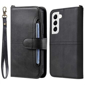 KT Leather Series-4 for Samsung Galaxy S22 5G 2-in-1 Detachable PU Leather Phone Case Stand Wallet Cover with Strap