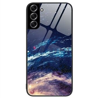 For Samsung Galaxy S22 5G Pattern Printing Protective Cover Tempered Glass + PC Back TPU Frame Shockproof Phone Case