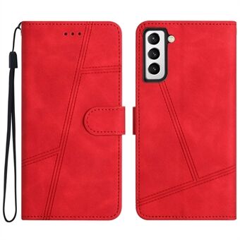 For Samsung Galaxy S22 5G Skin-touch Feeling Retro PU Leather Cover Lines Imprinted Flip Folio Stand Wallet Phone Case