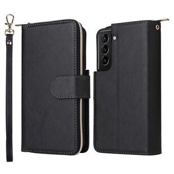 For Samsung Galaxy S22 5G Supporting Stand Flip Phone Cover PU Leather Wallet Phone Case with 9 Card Slots and Zipper Pocket